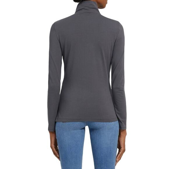 THEORY Slim Turtleneck Top Womens Medium Charcoal Gray Pima Cotton Knit Jersey - Picture 2 of 16